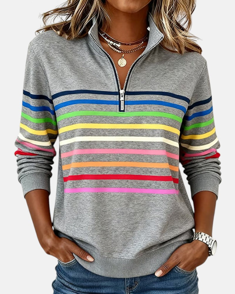 Vienna | Rainbow Striped Zip Sweatshirt